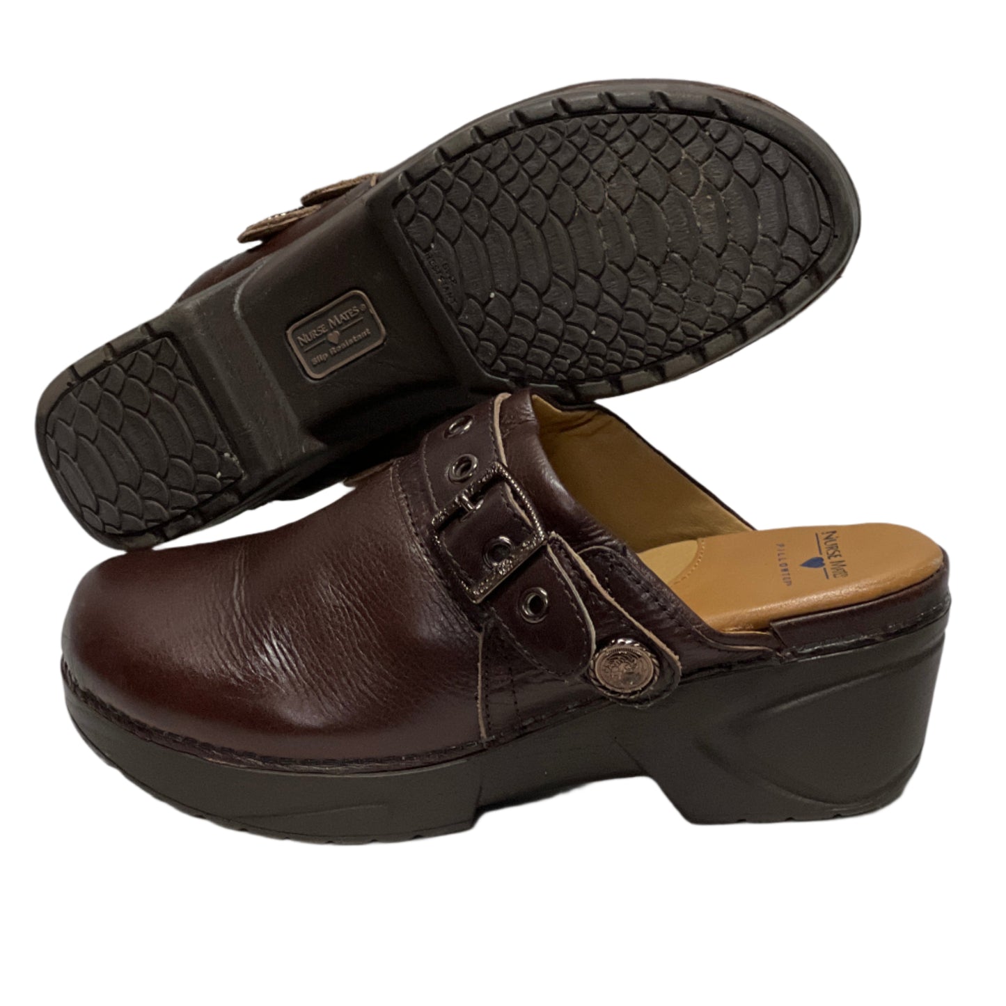 Women’s Nurse Mates Casey Pillow-top Open-back Clog 9M Brown Leather