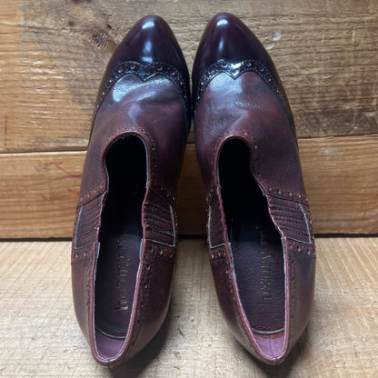 LUXURY REBEL Women's High Heeled Platform Twin-gore Brogue Slip-on Shootie  37EU/US6.5-7  Black/Brown Leather