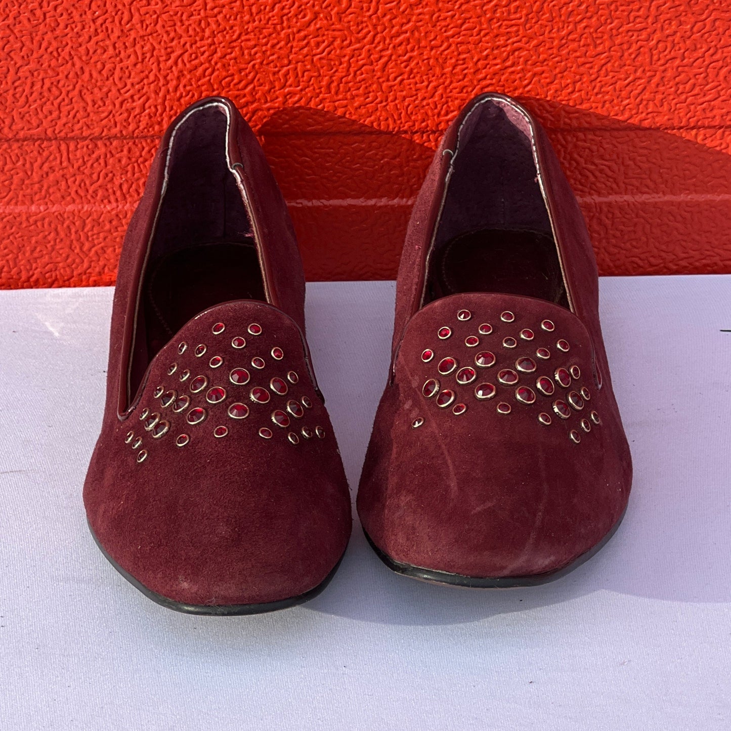 Woman’s Isola  •Donna• Jeweled Smoking Shoe 7.5M Maroon Suede Leather