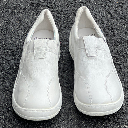 Women's  NURSE MATES  •Andres•  Twin-Gored  Pillow-Top Slip-on 9M  White Leather