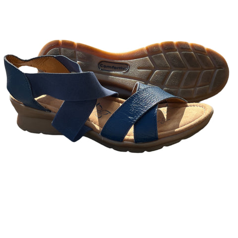 Comfortiva Women’s Keegan  X-Strap Slip -on Sandal  6.5M Navy Leather/Stretch