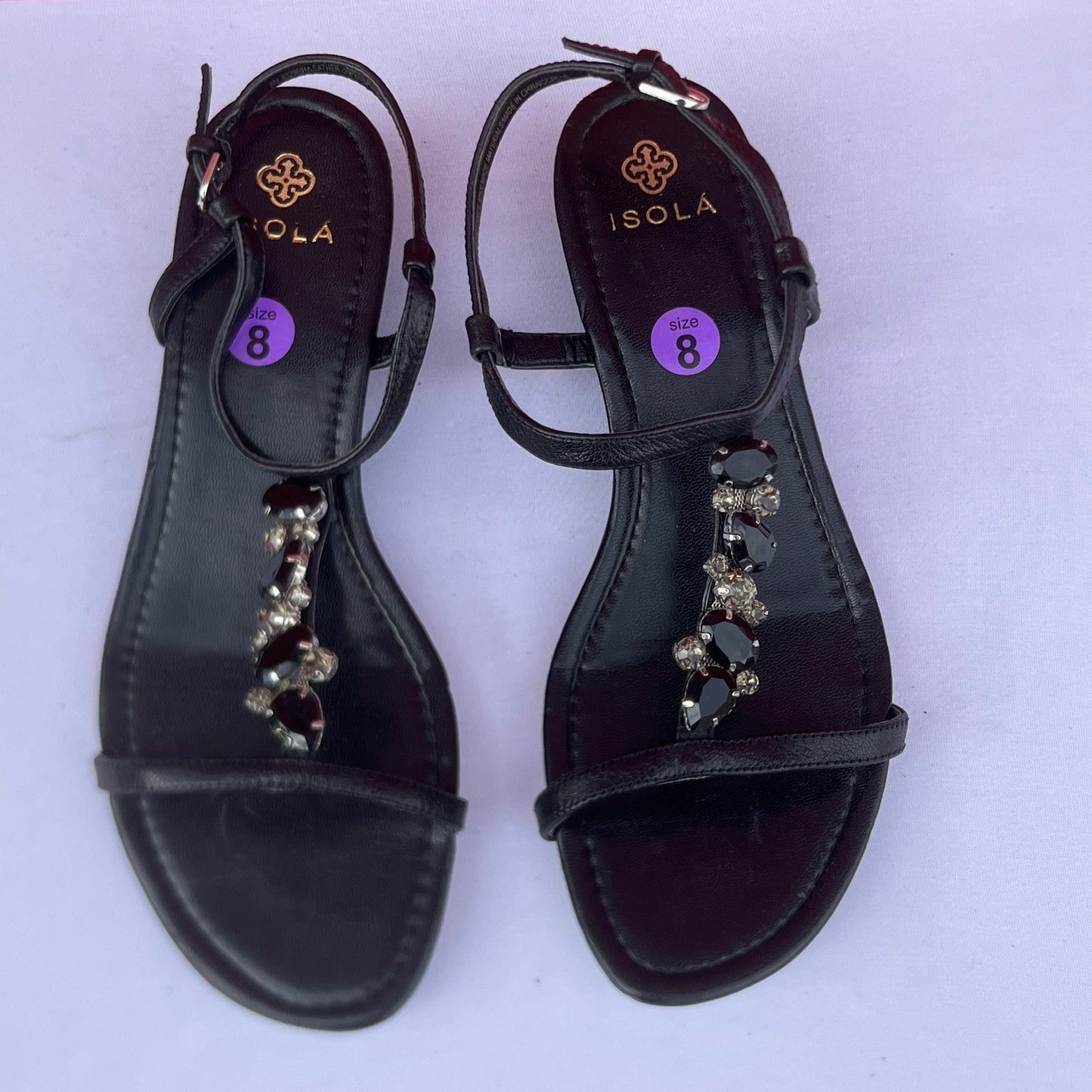 Woman’s Isola Trista T-strap Jeweled Sandal 8M BlackLeather