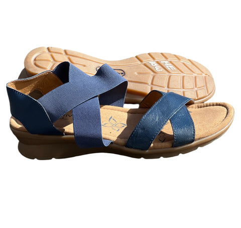 Comfortiva Women’s Keegan  X-Strap Slip -on Sandal  10W Navy Leather/Stretch
