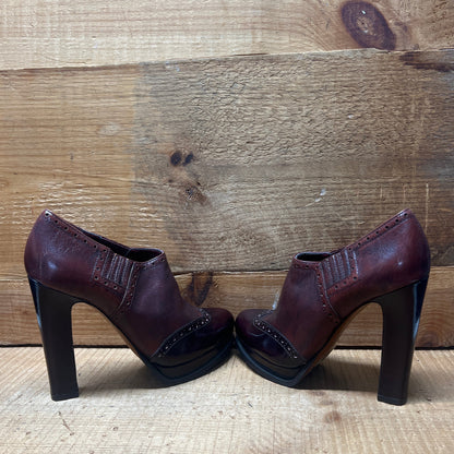 LUXURY REBEL Women's High Heeled Platform Twin-gore Brogue Slip-on Shootie  37EU/US6.5-7  Black/Brown Leather