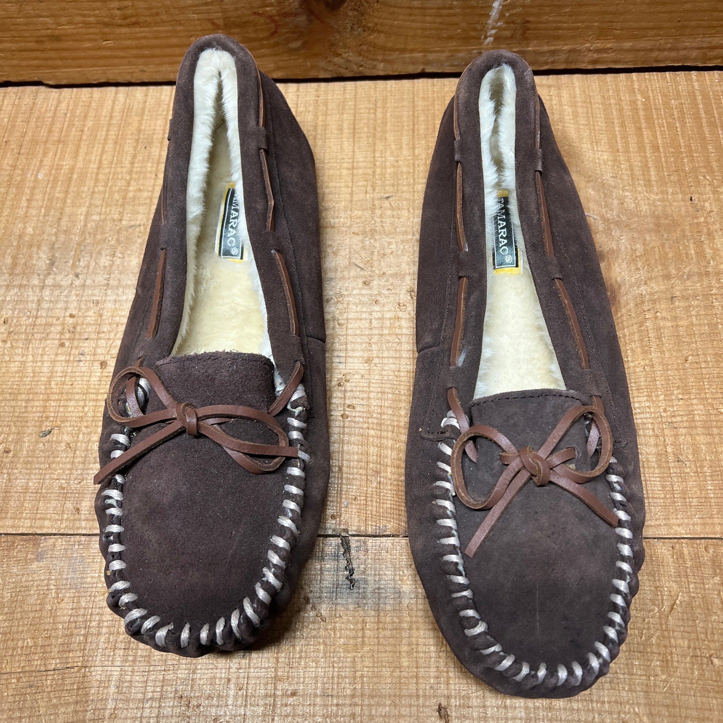 Women's Tamarac by Slippers International •Molly• Red Suede Leather Fleece-lined Moccasin 11