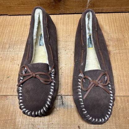 Women's Tamarac by Slippers International •Molly• Red Suede Leather Fleece-lined Moccasin 11