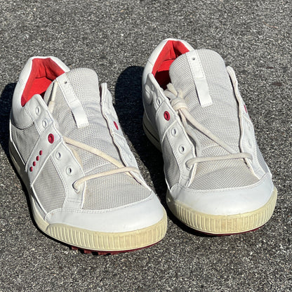 Men’s Ecco Street Cleat-less Golf Shoe 46EU • White/Red • Leather
