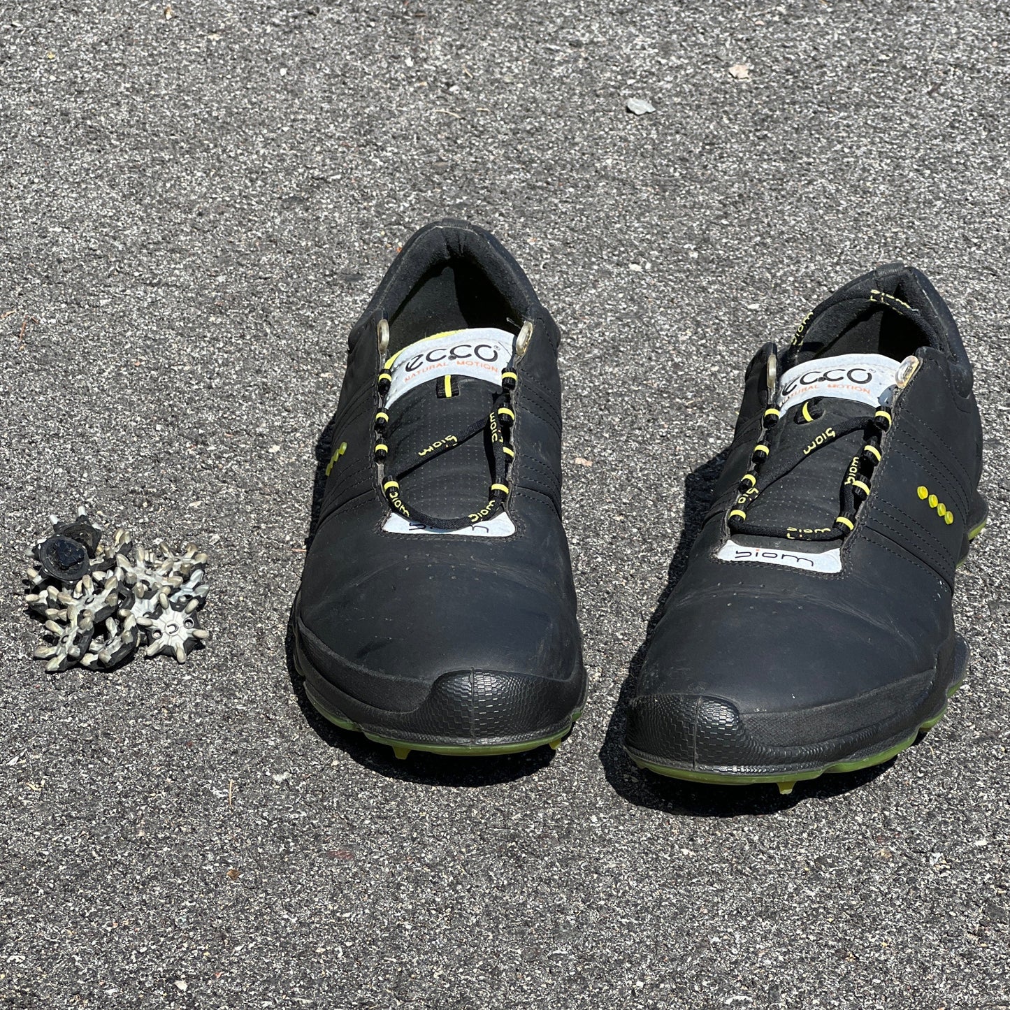 Men’s Ecco Biom Cleated Golf Shoe 45EU • Black/Citron • Hydromax Yak Leather