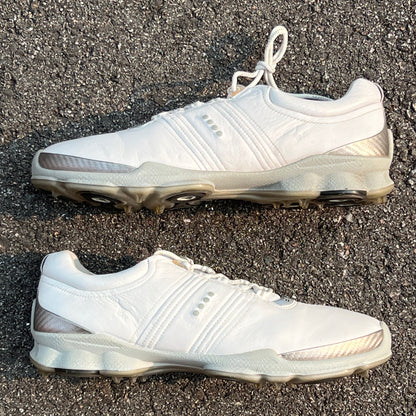 Men’s Ecco Biom Cleated Golf Shoe  46EU• White/Grey • Hydromax Yak Leather