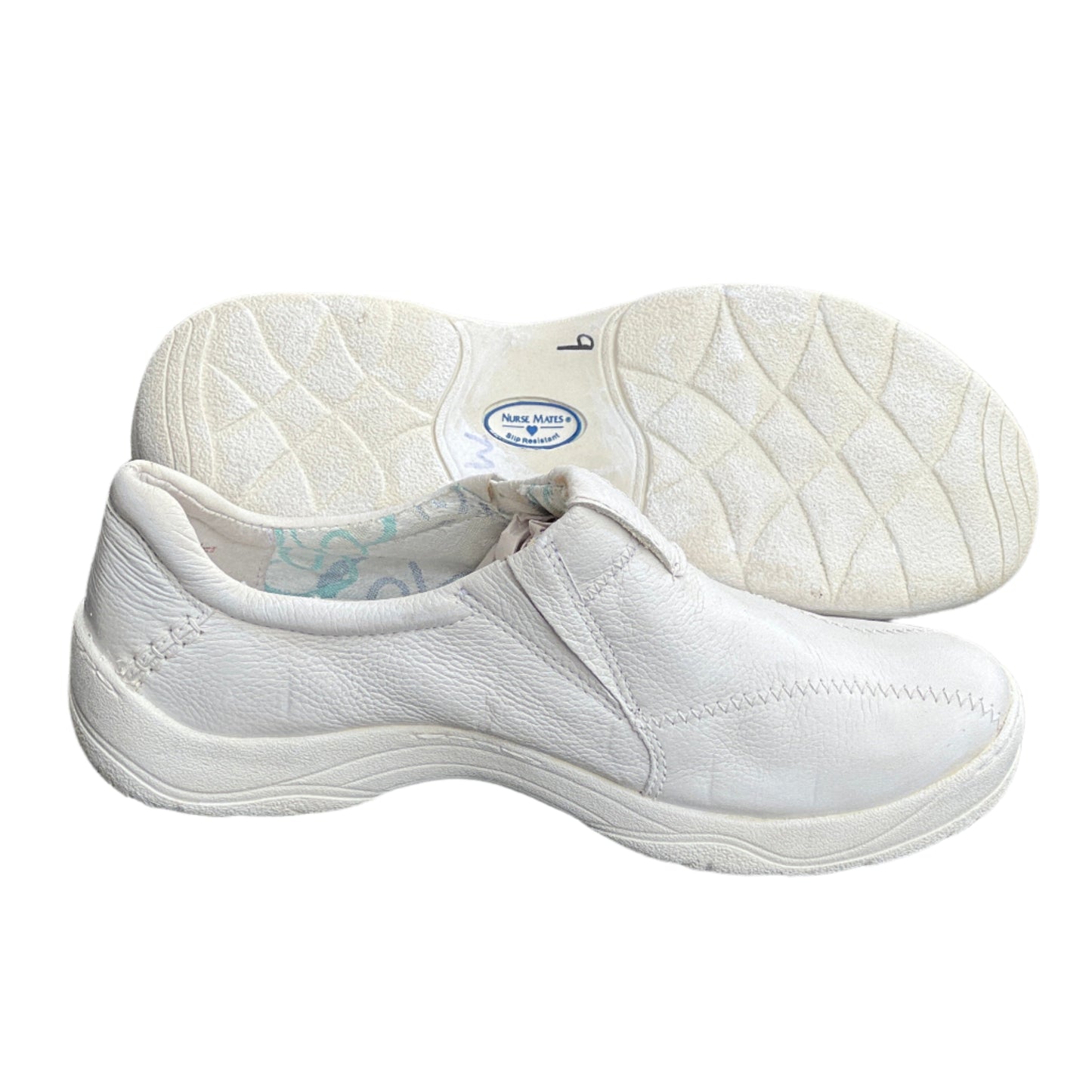 Women's  NURSE MATES  •Andres•  Twin-Gored  Pillow-Top Slip-on 9M  White Leather