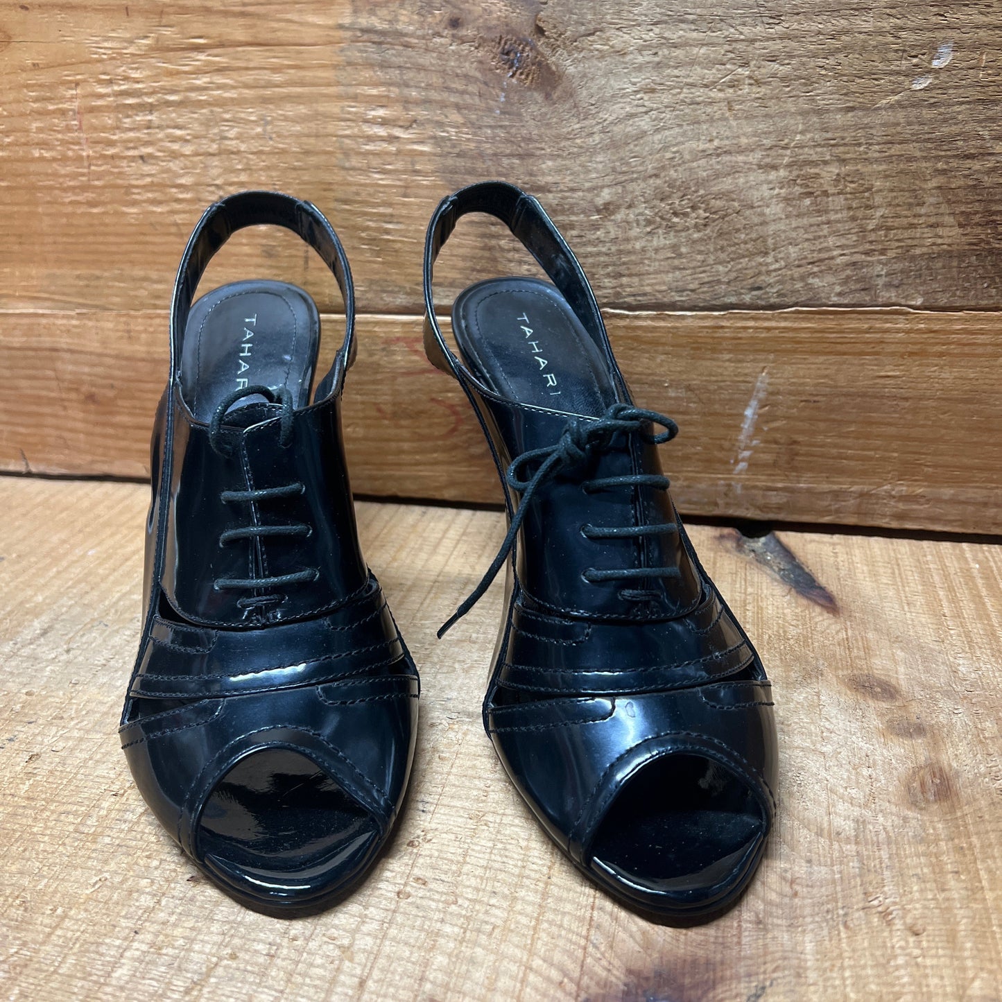 Women's Tahari •Claudia• Peep-Toe Sling-back 8M Black Patent Leather