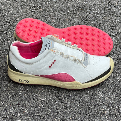 Women’s Ecco  Biom Spikeless Golf Shoes 36EU -White/Pink- Hydromax Yak Leather