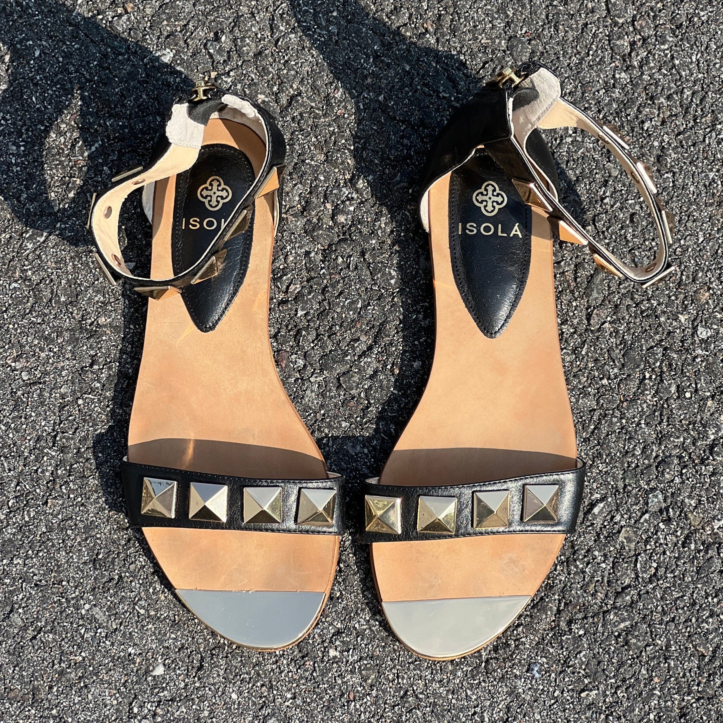 Isola Women's •Adette•  Studded Sandal 7M Black Leather