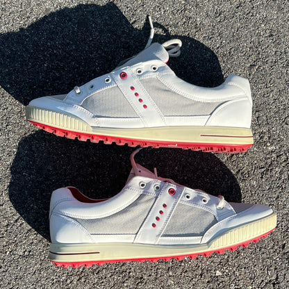 Men’s Ecco Street Cleat-less Golf Shoe 46EU • White/Red • Leather