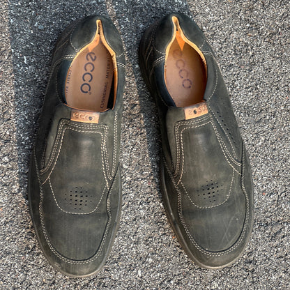 Men’s Ecco Twin Gored Slip-on  Comfort Casual 44EU •Black NuBuck Leather • Made in Portugal