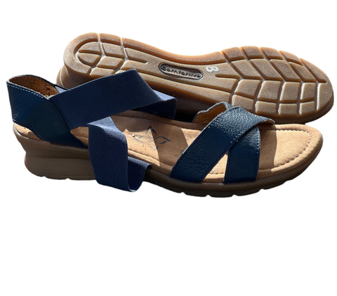 Comfortiva Women’s Keegan  X-Strap Slip -on Sandal  8M Navy Leather/Stretch