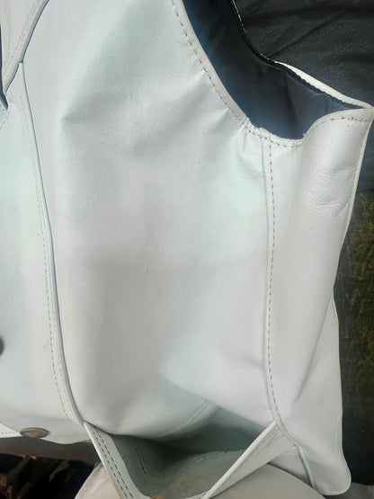 Men’s Bench Made Buffalo Nickel Snap Front Vest Size Large - White Leather - Made in USA