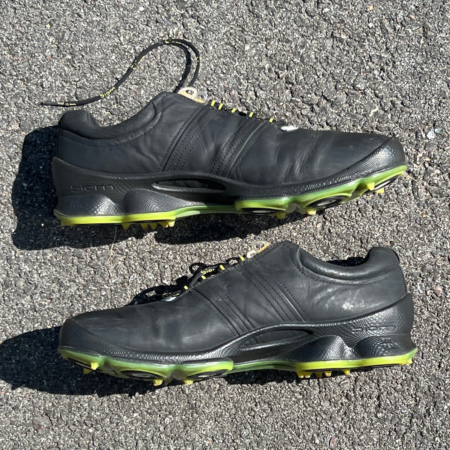 Men’s Ecco Biom Cleated Golf Shoe 45EU • Black/Citron • Hydromax Yak Leather