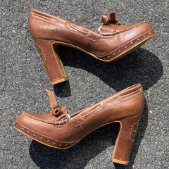 Women’s Steve Madden Moc-toe platform Pump 39EU Brown Leather - Made in Spain