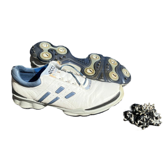Men’s Ecco Biom Cleated Golf Shoe  46EU •White/Blue• Hydromax Yak Leather