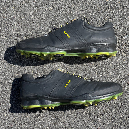 Men’s Ecco Biom Cleated Golf Shoe 45EU • Black/Citron • Hydromax Yak Leather