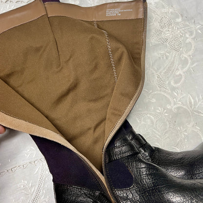 Crown Vintage •Clover• Leather Hidden Wedge Boot -Expandable Wide Shaft 7M Black Leather