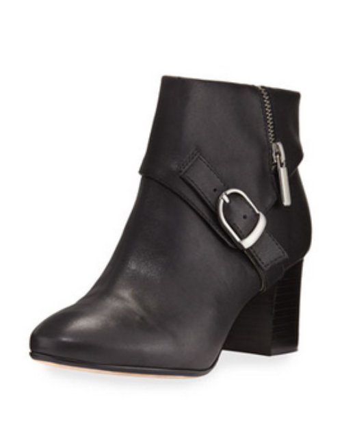 TARYN ROSE Women's •Drive• Buckle Ankle Bootie- Black leather 6M