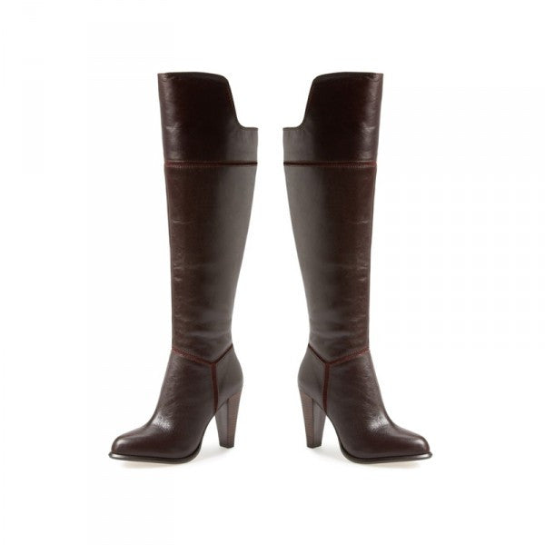 FRENCH CONNECTION  Women's Cai •Bitter Chestnut• Round Toe Leather Knee High Boot - ShooDog.com